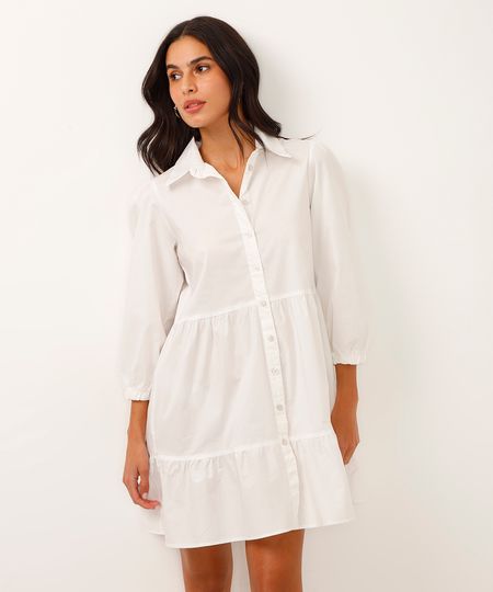 vestido chemise curto manga bufante off white GG