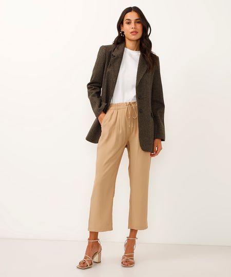 calça jogger de alfaiataria cós elástico bege 38 calça jogger de alfaiataria cós elástico bege 38