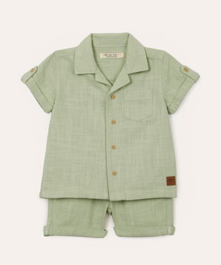 conjunto de algodão infantil curto texturizado verde 3