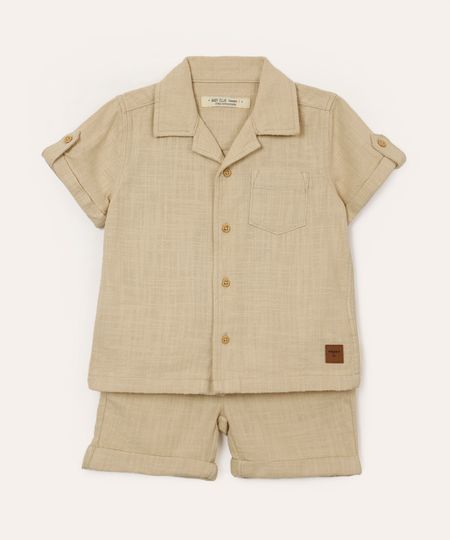 conjunto de algodão infantil curto texturizado bege 1