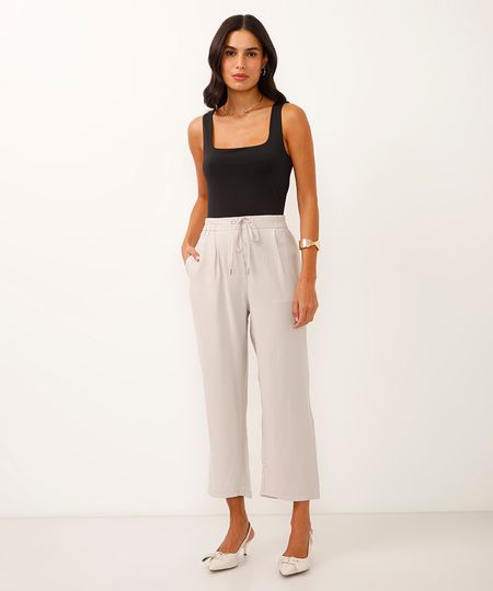 calça jogger de alfaiataria cós com elástico e cordão cinza 40