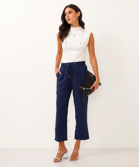 calça jogger de alfaiataria cós com elástico e cordão azul 40 calça jogger de alfaiataria cós com elástico e cordão azul 40