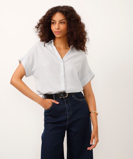 camisa de viscose manga curta listrada azul M