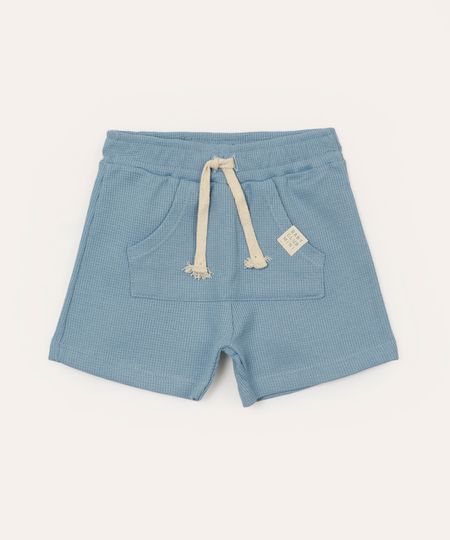 bermuda infantil texturizada com bolso azul 18-24 bermuda infantil texturizada com bolso azul 18-24