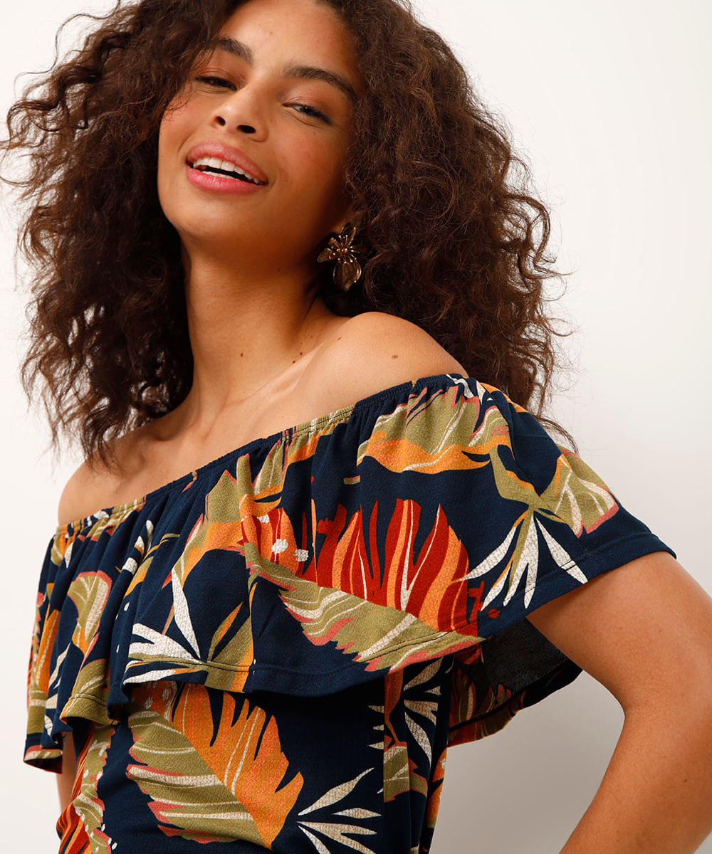 bata ombro a ombro ciganinha folhagem azul