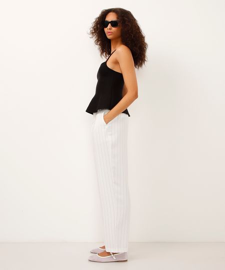calça reta alfaiataria risca de giz off white 42