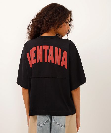 camiseta de algodão manga curta ventana preta M