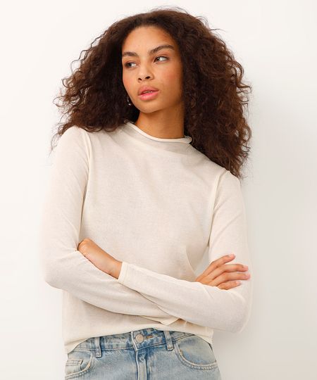 blusa de tricot gola alta manga longa off white PP blusa de tricot gola alta manga longa off white PP