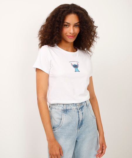 camiseta de algodão manga curta stitch off white G