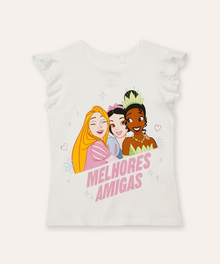 camiseta de algodão infantil princesas off white 4