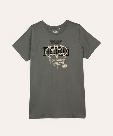 camiseta de algodão juvenil manga curta batman cinza 10