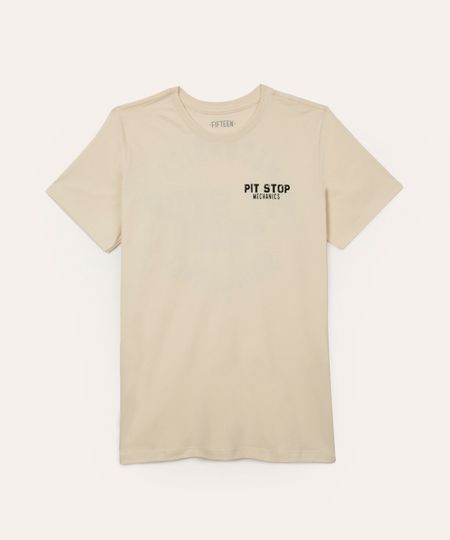 camiseta juvenil de algodão manga curta pit stop bege 10