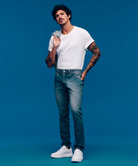 calça jeans slim com bolso azul 38