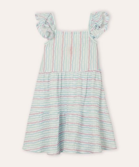 vestido midi infantil com babado listrado colorido 4