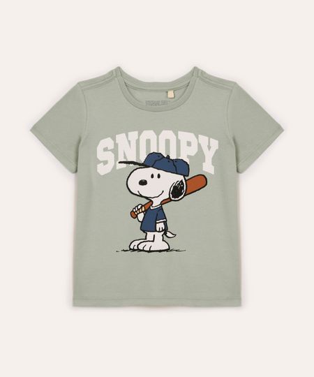 camiseta de algodão infantil manga curta snoopy verde 5