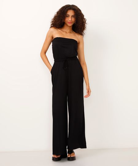 macacão pantalona de viscose sem alça preto PP