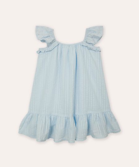 vestido infantil texturizado alça com babado - azul claro 3