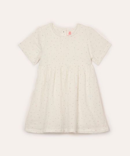 vestido de algodão infantil manga curta poá off white 9-12