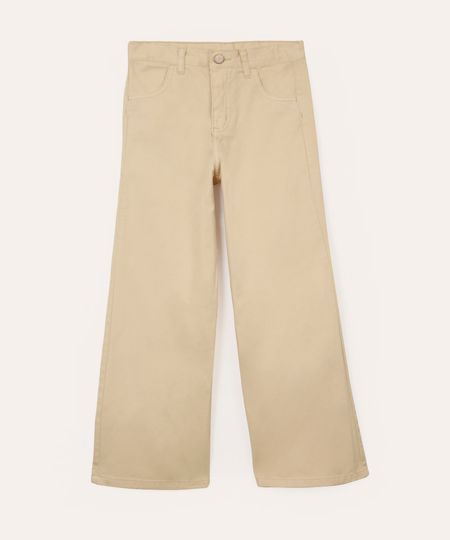 calça wide leg de sarja infantil cintura alta bege 12