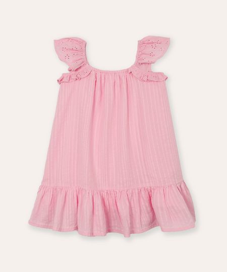 vestido infantil texturizado alça com babado - pink 1 vestido infantil texturizado alça com babado - pink 1