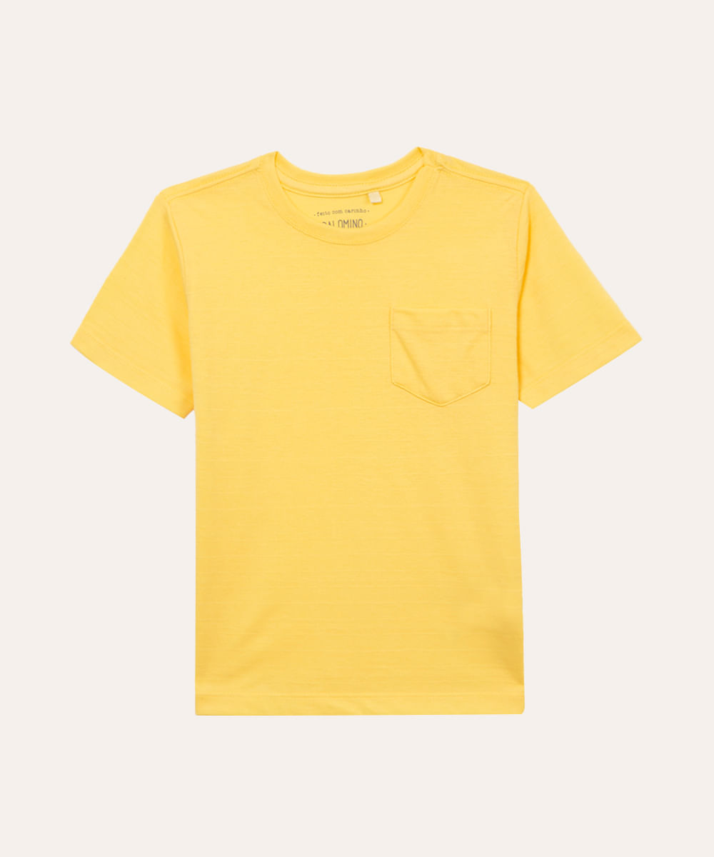 Vista 2 camiseta de algodão infantil com bolso amarela C&A Amarelo Claro C&A Amarelo Claro