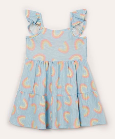 vestido midi infantil com babado arco íris azul 1 vestido midi infantil com babado arco íris azul 1
