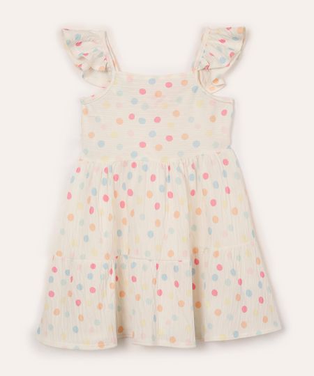vestido midi infantil com babado poá off white 5