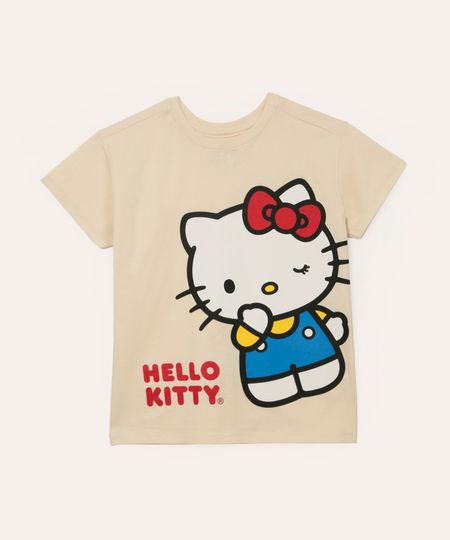 camiseta de algodão infantil hello kitty bege 12