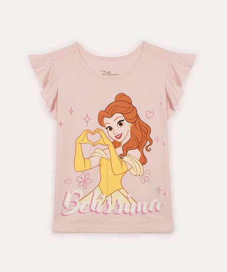 camiseta de algodão infantil princesa bela rosa 8