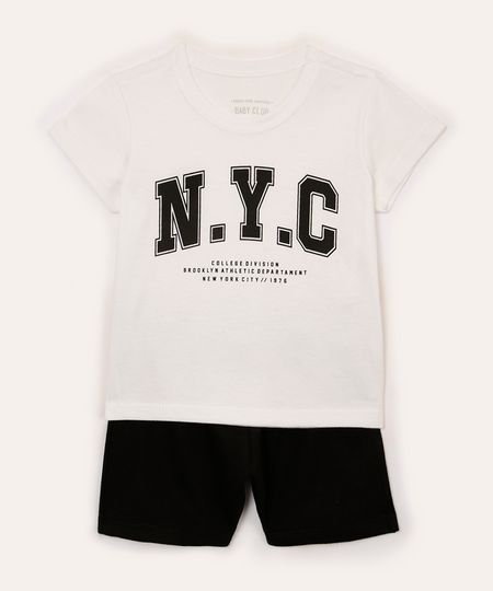 conjunto infantil de algodão curto nyc off white 3