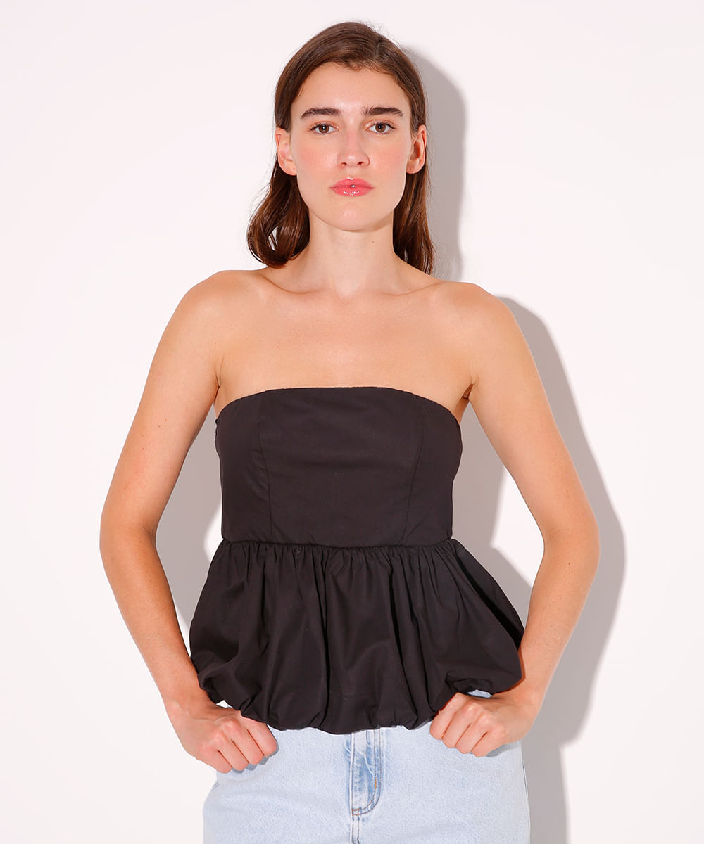 blusa balonê sem alça mindset preta