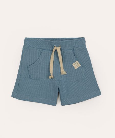 bermuda infantil texturizada com bolso azul 18-24