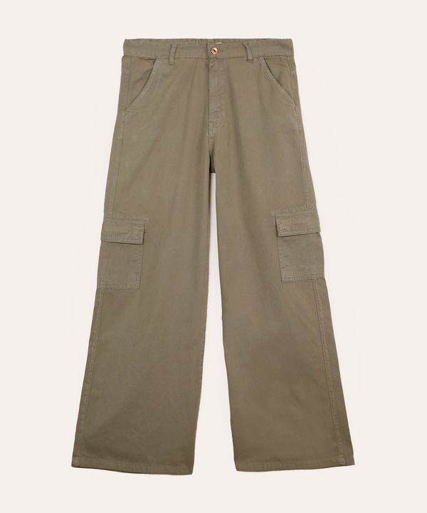 calça de sarja juvenil wide leg cargo verde 16