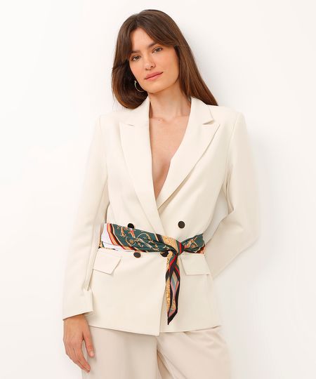 blazer de alfaiataria com ombreira e botões - areia P