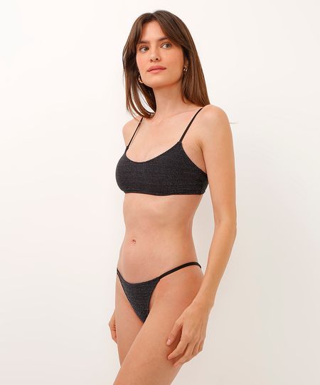 biquíni calcinha tanga string com lurex proteção uv preto P