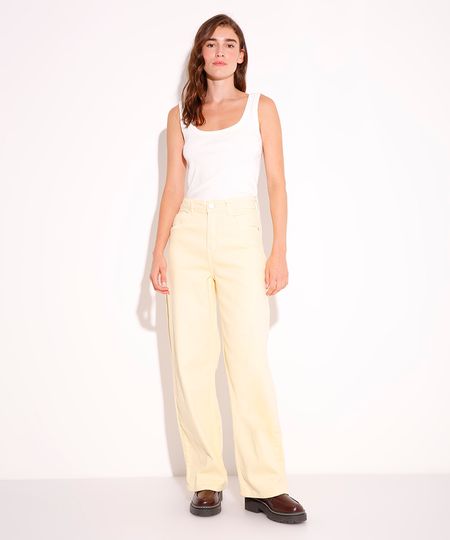 calça reta new york feminina de sarja mindset amarela 38 calça reta new york feminina de sarja mindset amarela 38