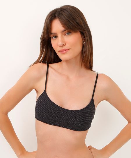 biquíni top bojo removível com lurex proteção uv preto G biquíni top bojo removível com lurex proteção uv preto G