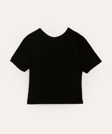 cropped de algodão juvenil manga raglan preto 12