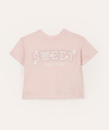 camiseta de algodão infantil manga curta sweet rosa 2 camiseta de algodão infantil manga curta sweet rosa 2