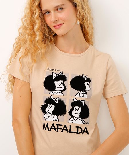 camiseta de algodão decote redondo mafalda bege G camiseta de algodão decote redondo mafalda bege G
