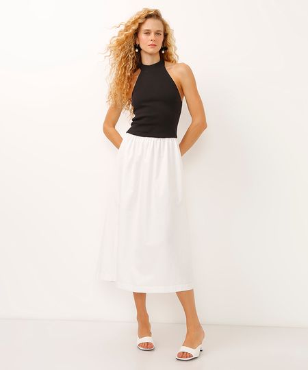 vestido midi halterneck bicolor off white GG