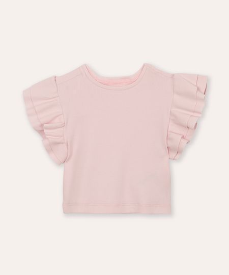 blusa infantil manga curta babados rosa 12