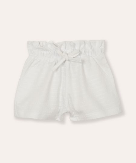 short infantil cós com elástico texturizado off white 0-3