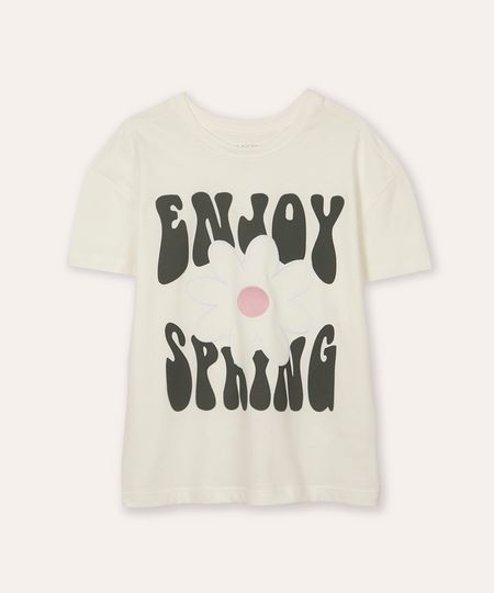 camiseta de algodão juvenil manga curta enjoy spring off white 14