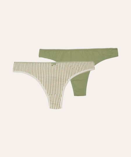 kit de 2 calcinhas fio duplo em microfibra listras e poá verde GG kit de 2 calcinhas fio duplo em microfibra listras e poá verde GG