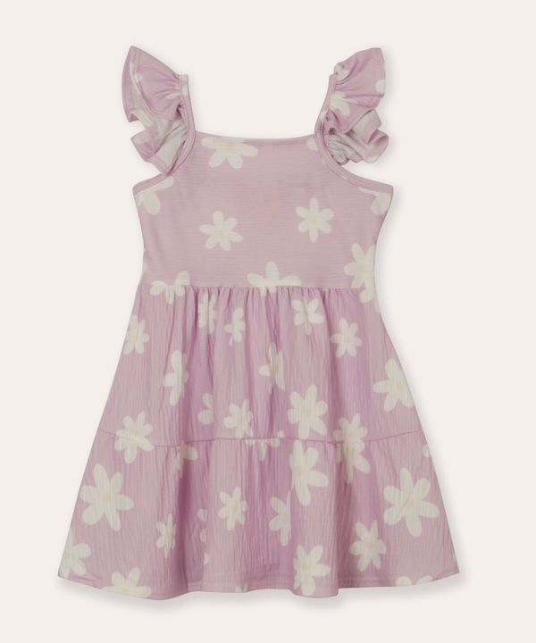 vestido midi infantil alça babados floral lilás 1