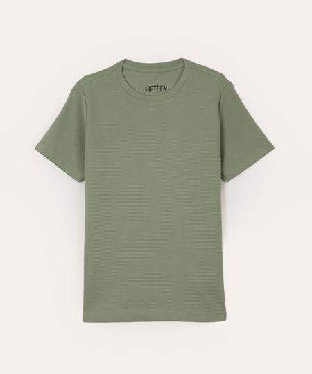 camiseta de algodão juvenil texturizada manga curta verde 10