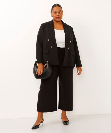calça de alfaiataria wide leg cropped preta 38