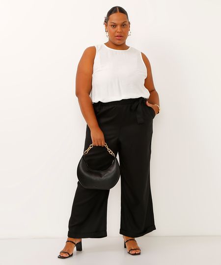 calça clochard plus size de viscose preto 46