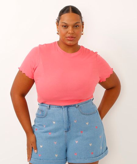 blusa plus size canelada gola alta fru fru rosa GG1 blusa plus size canelada gola alta fru fru rosa GG1